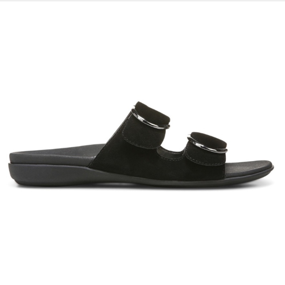 Vionic Corlee 2 Strap Wide Width Women's Black Comfort Slide Sandals NWOT - Picture 2 of 7